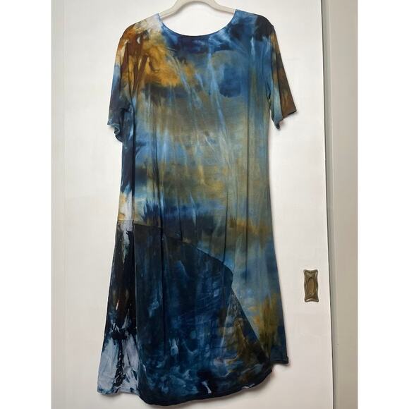 Heyne Bogut Slouch Tee Dress Womens 4 Oversized Artsy Lagenlook Midi Dress Blue - Picture 7 of 12